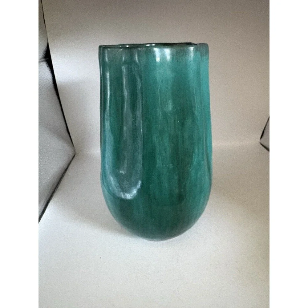Vintage Marcello Fantoni Italy Green Pottery Vase Modern Mid-Century 9”